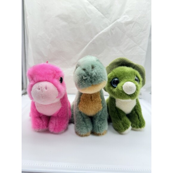Set of 3 Adventure Planet 8" Baby Dinosaurs Green & Pink Plush Stuffed Animals - Picture 2 of 12